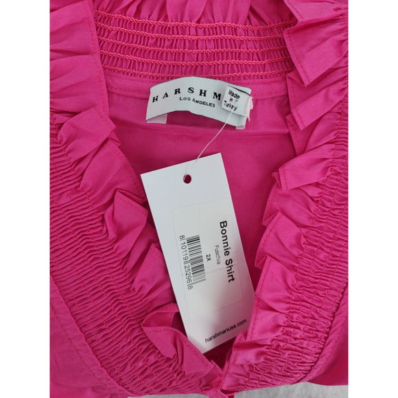 Harshman‎ Bonnie Shirt 2X Fuchsia Pink Cotton Ruffle Blouse Romantic Boho NWT - Picture 6 of 8